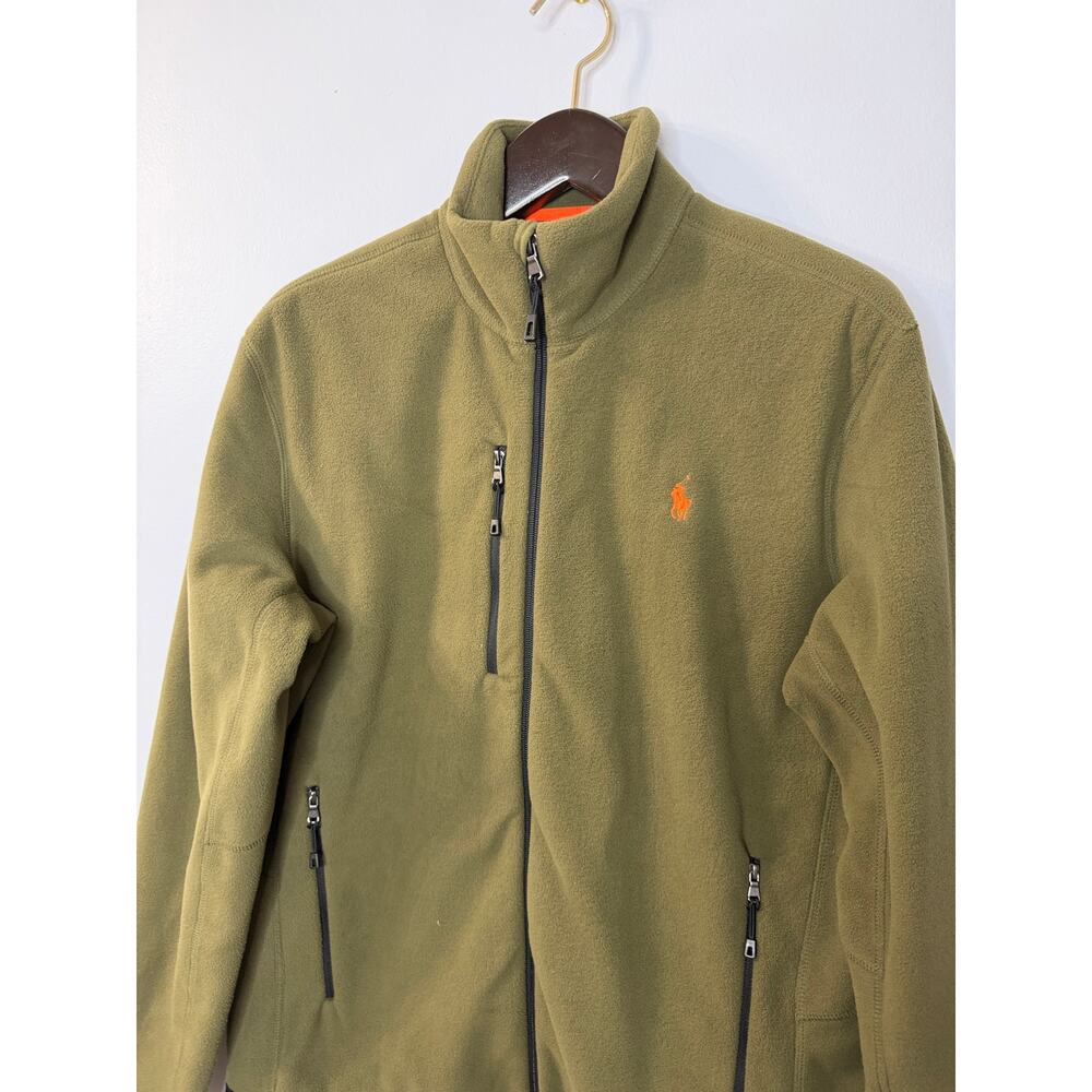 Polo Ralph Lauren Performance Olive Green Fleece Jacket Zip Orange Pony Men's M - Picture 4 of 10